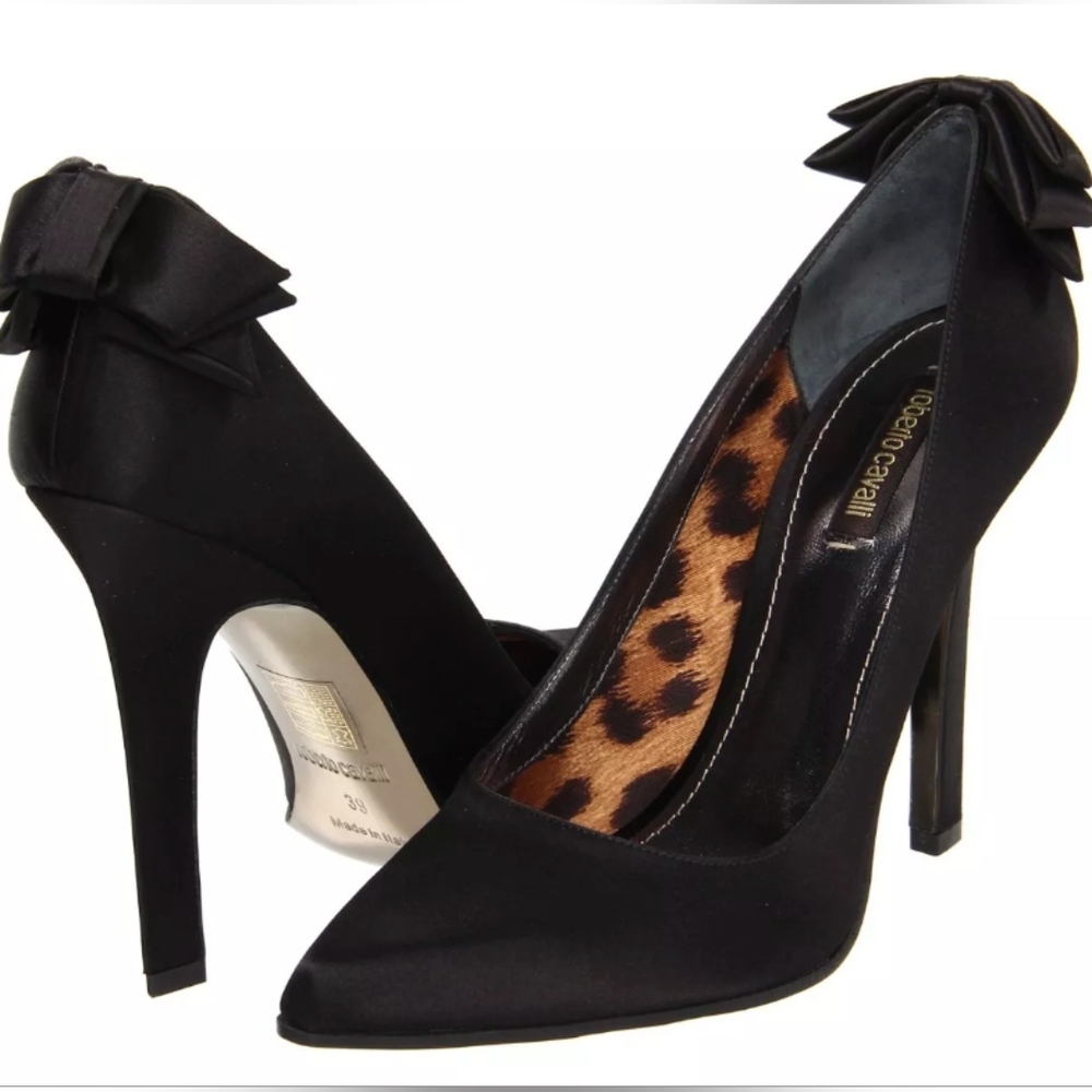 Roberto Cavalli Women's Size 40 Black Bow Heel Pump Shoes